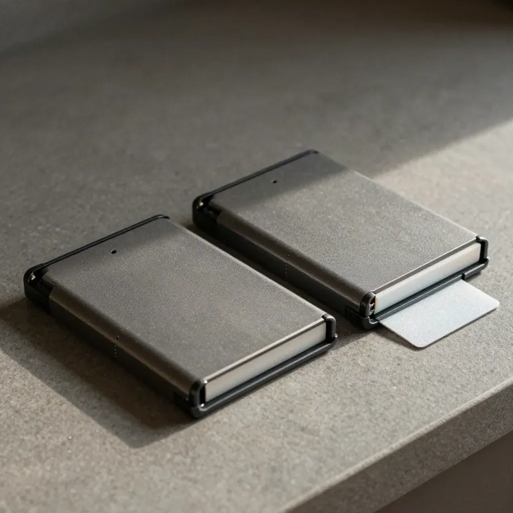 Two drive cartridges in a protective case, one sliding into place