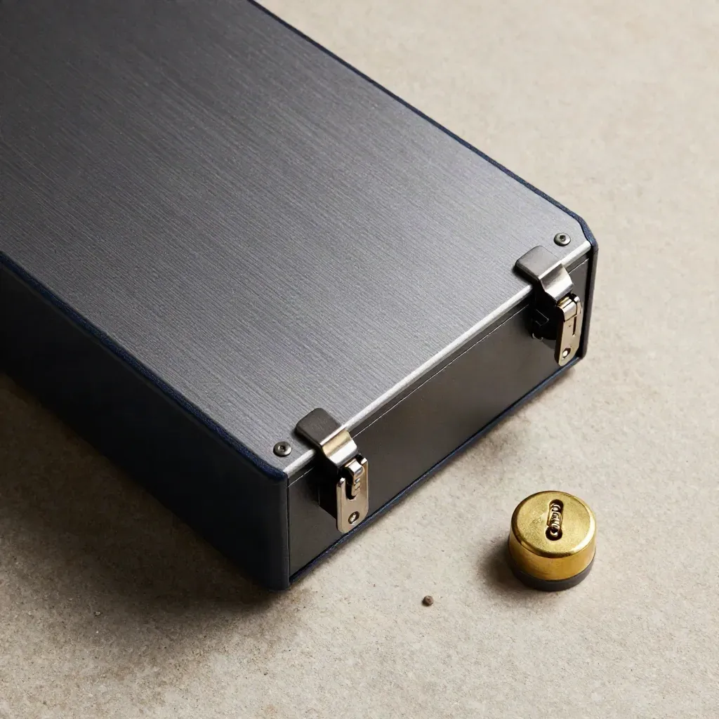 Top-down NAS drive caddy, brass seal, and silicone gasket on stone under soft daylight.